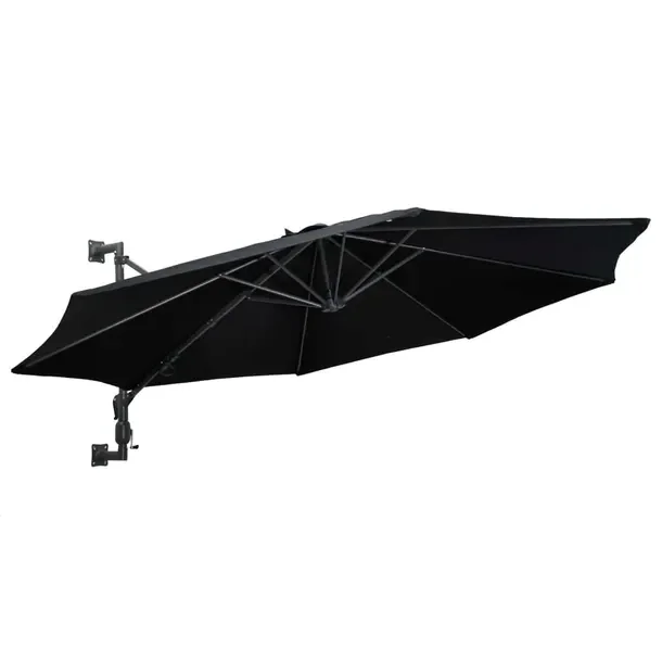 Parasol ścienny UV z mechanizmem z korbką, czarny, 300 x 131 cm