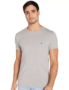 Tommy Hilfiger Męski T-Shirt Core Stretch Slim, Szary, M - Koszulki męskie - miniaturka - grafika 1