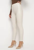 Legginsy - Białe Legginsy z Ekoskóry z Wysokim Stanem i Wsuwanymi Kieszeniami Rievalia - miniaturka - grafika 1