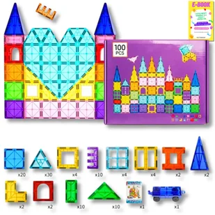 KLOCKI MAGNETYCZNE KONSTRUKCYJNE EDUKACYJNE ZESTAW 100 EL DUŻE PANELE 3D PREZENT DLA DZIECI + EBOOK - Klocki - miniaturka - grafika 1