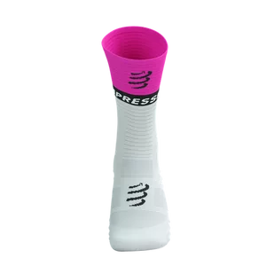 COMPRESSPORT Skarpetki kompresyjne do biegania MID COMPRESSION SOCKS V2.0 white/safety yellow/neon pink - Skarpetki sportowe męskie - miniaturka - grafika 4