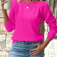 Swetry damskie - TEMU Damski Sweter w Stylu Bliskowschodnim z Długim Rękawem - Jednokolorowy Pulower Okrągły Kołnierz, Regularny Fason na i Jesienne Casualowe oraz - miniaturka - grafika 1