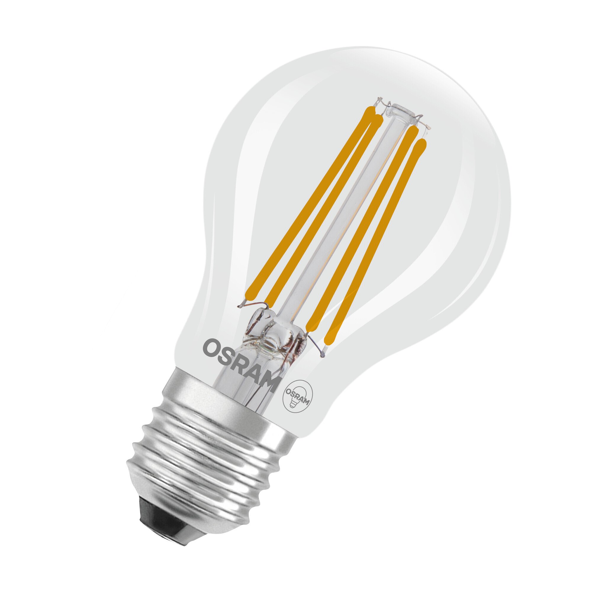 OSRAM LED Classic żarówka LED z żarnikiem w klasycznym kształcie żarówki, przezroczysta szklana bańka, 2,2 W, oprawka E27, EEK A, 470 lm do oświetlenia ogólnego.