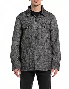Replay Męska koszula flanelowa Relaxed Fit, 010 Black/Natural White, XL - Koszule męskie - miniaturka - grafika 1