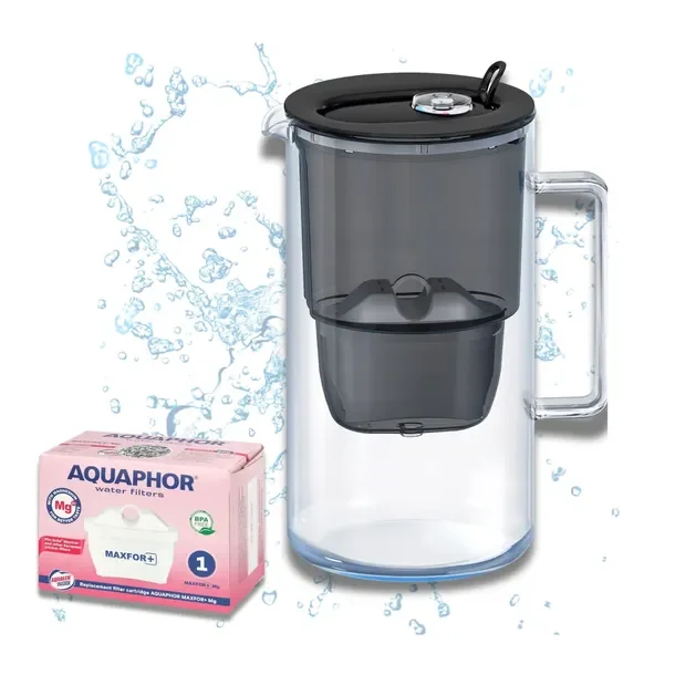 Dzbanek filtrujący wodę szklany Aquaphor Glass czarny + 1 filtr Maxfor Mg