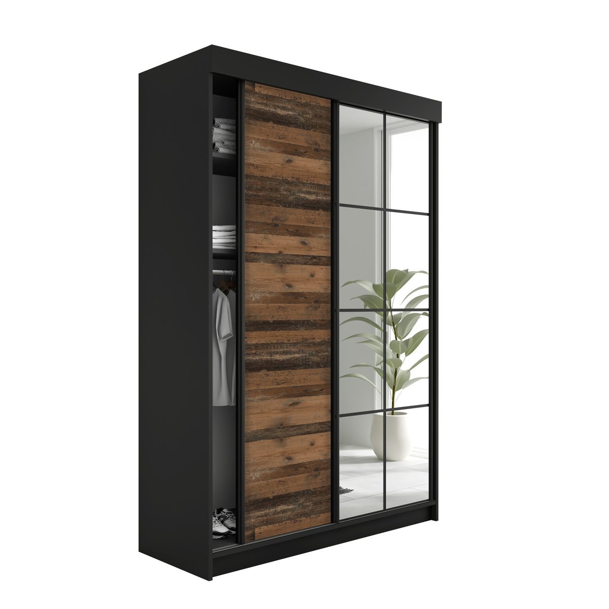 SZAFA PRZESUWNA FARO 167x205x59cm - Czarny i Old Style