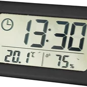 Stacje pogodowe - Elektroniczny termometr i higrometr, zegar, cyfrowy wskaźnik temperatury i wilgotności, czarny - miniaturka - grafika 1