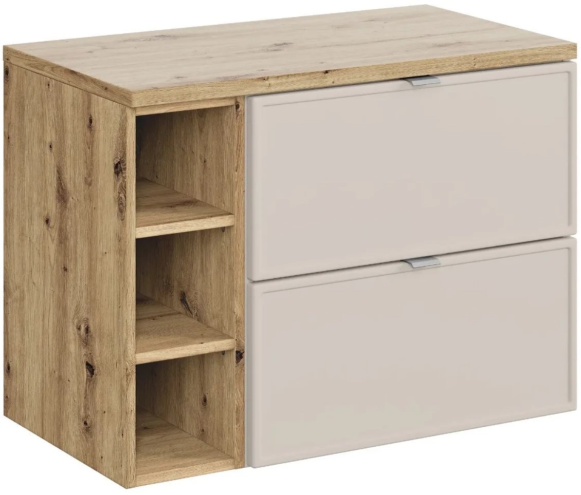 Szafka pod umywalkę nablatową BELLA CASHMERE 60cm kaszmir/dąb artisan - zestaw 80 cm z regałem i blatem COMAD