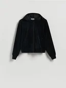 Bluzy damskie - Reserved - Welurowa bluza z kapturem - czarny - miniaturka - grafika 1