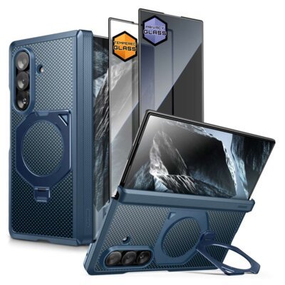 Etui SUPCASE Ub Aero MagSafe do Samsung Galaxy Z Fold 8 Ultra Niebieski + szkło hartowane + szkło prywatyzujące