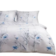 Pościel - Pościel bawełniana 160x200 satyna BAWEŁNA jasna w pastelowe błękitne kwiaty - miniaturka - grafika 1