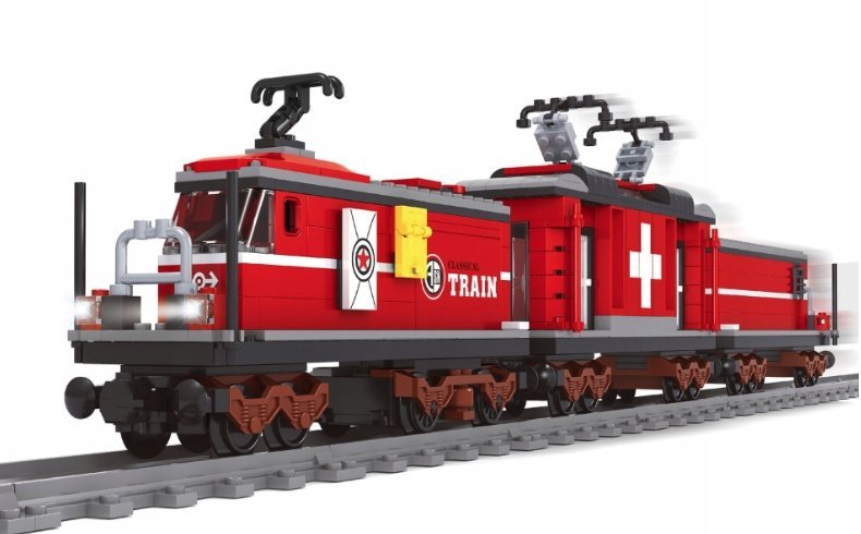 KLOCKI KONSTRUKCYJNE KOLEJKA ELEKTRYCZNA ZESTAW Z TORAMI CZERWONY POCIĄG