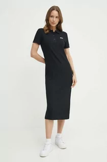 Sukienki - Lacoste sukienka kolor czarny midi prosta - grafika 1