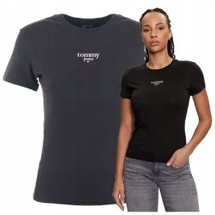 Koszulka T-shirt Damska Czarna Bluzka Damska Tommy Hilfiger Jeans logo r.L - Bluzki damskie - miniaturka - grafika 1