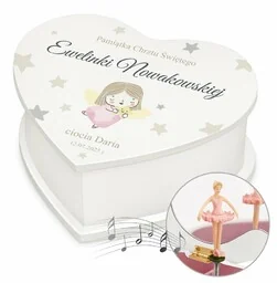 Szkatułka na biżuterię w kształcie serca z pozytywką i nadrukiem dla dziewczynki na chrzest - Pozytywki dla dzieci Szkatułka na biżuterię w kształcie serca z pozytywką i nadrukiem dla dziewczynki na chrzest - Pozytywki dla dzieci - miniaturka - grafika 1