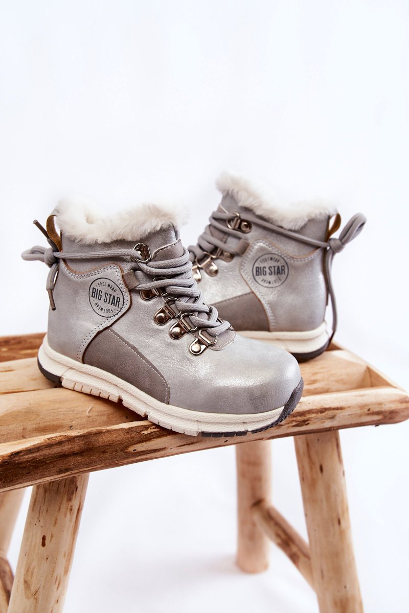 Dziecięce Ocieplane Botki Na Suwak Big Star KK374178 Srebrne-32
