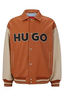 HUGO Luganos męska kurtka College ze skóry w kolorowym bloku z logo, pomarańczowy, XS - Kurtki męskie - miniaturka - grafika 1