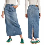 Spódnice - Lee BACK SLIT MAXI SKIRT Set DŁUGA JEANSOWA SPÓDNICA ROZCIĘCIE Z TYŁU W28 - miniaturka - grafika 1