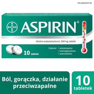 ASPIRIN 500 mg lek przeciwbólowy, 10 tabletek - Przeziębienie i grypa - miniaturka - grafika 1