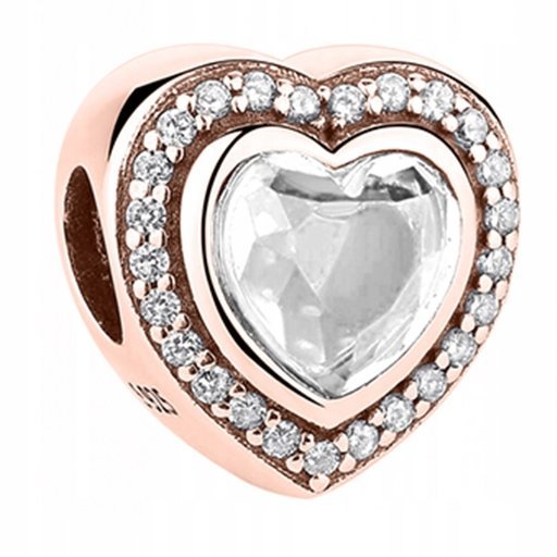 Charms Pozłacany Biały Kamień z Cyrkoniami Kryształ Serce Heart SREBRO 925