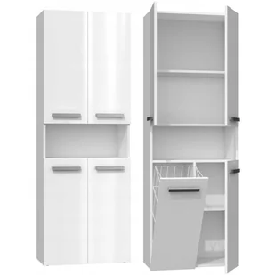 Szafka Łazienkowa Regał SŁUPEK NEL DK 1K KOSZ 60CM BIEL POŁYSK NEL 1K DK BPOŁ KPL - Szafki łazienkowe - miniaturka - grafika 5