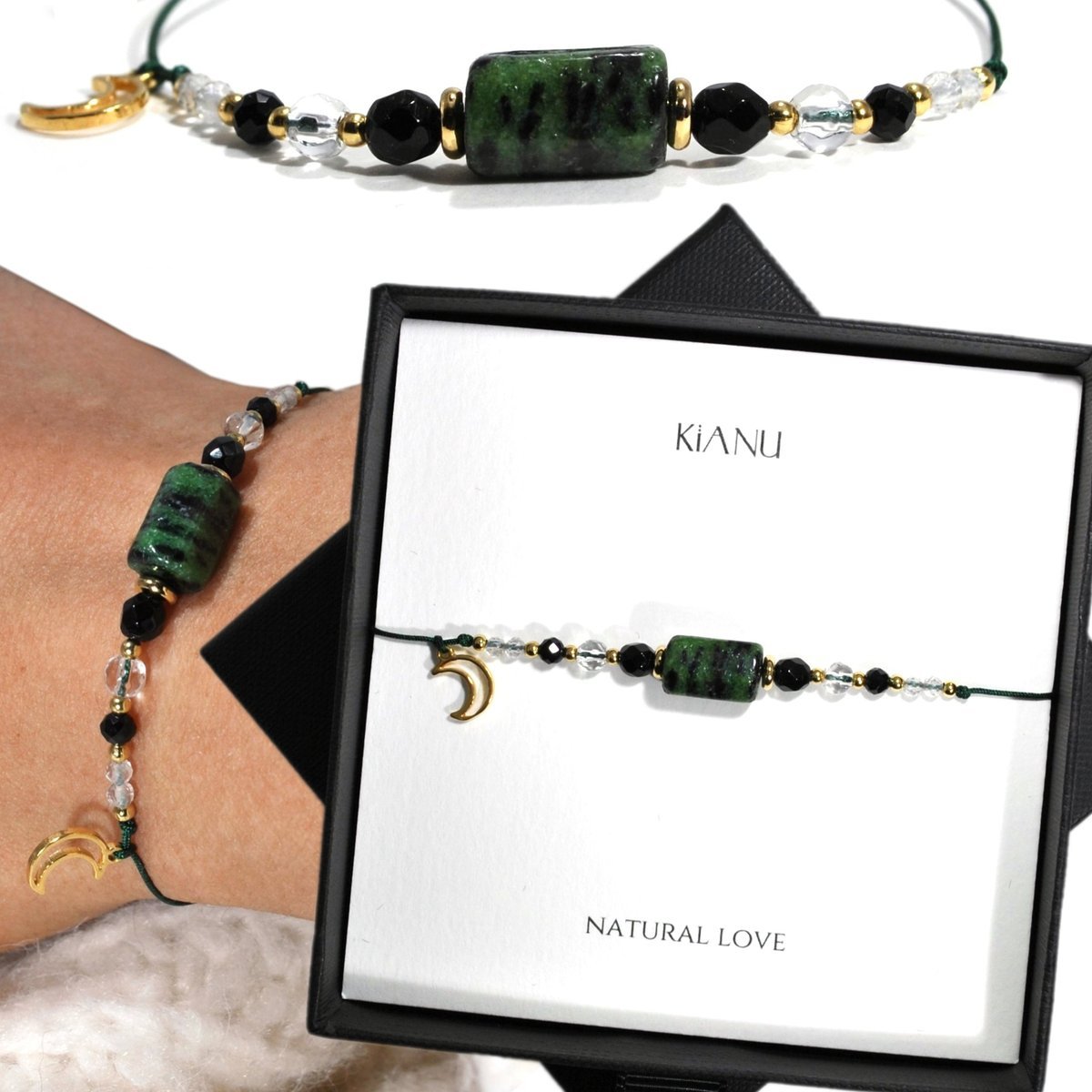 Bransoletka KiANU Zoisyt Turmalin Onyks Kryształ Srebro 925 Prezent Dla Kobiety Żony Mamy