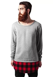 Urban Classics Męska bluza z długim rękawem, flanelowa, otwarta krawędź Crewneck, wielobarwny (Gry/Blk/Red 736), L - Bluzy męskie - miniaturka - grafika 1
