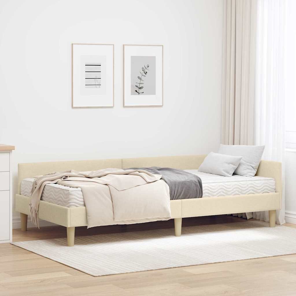 vidaXL Rama Łóżka Narożnego z Materacem Inny 2 pcs Kremowy tkanina