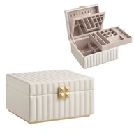 Pudła i pojemniki do przechowywania - Szkatułka na biżuterię 2-poziomowa biała - miniaturka - grafika 1