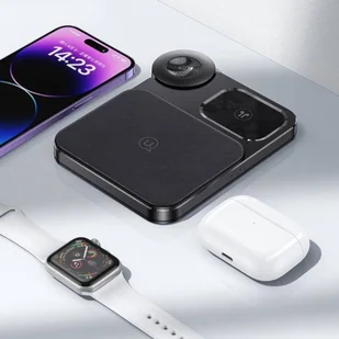 USAMS Ład. indukcyjna 3w1 15W czarny/black CD190WXC01 (US-CD190) - Ładowarki do telefonów - miniaturka - grafika 6