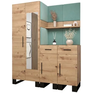 Garderoba szafa z lustrem komoda z panelami tapicerowanymi meble do przedpokoju na wysokich nogach ARTIN 15 dąb artisan - Meble do przedpokoju - miniaturka - grafika 1
