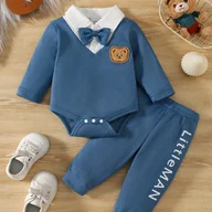 Dresy i komplety dla chłopców - TEMU 2 Sztuki Chłopców Jesienny Wafelowy Niedźwiedź Z Nadrukiem Dwuczęściowy Rękaw Długowy + Boczna Casual Winter Słodka Odzież Sportowa, Idealna Na - miniaturka - grafika 1