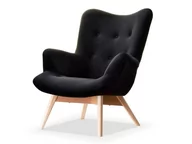 Fotele - Fotel Tapicerowany Wygodny Uszak Flori Czarny Velvet - Nogi Buk - miniaturka - grafika 1