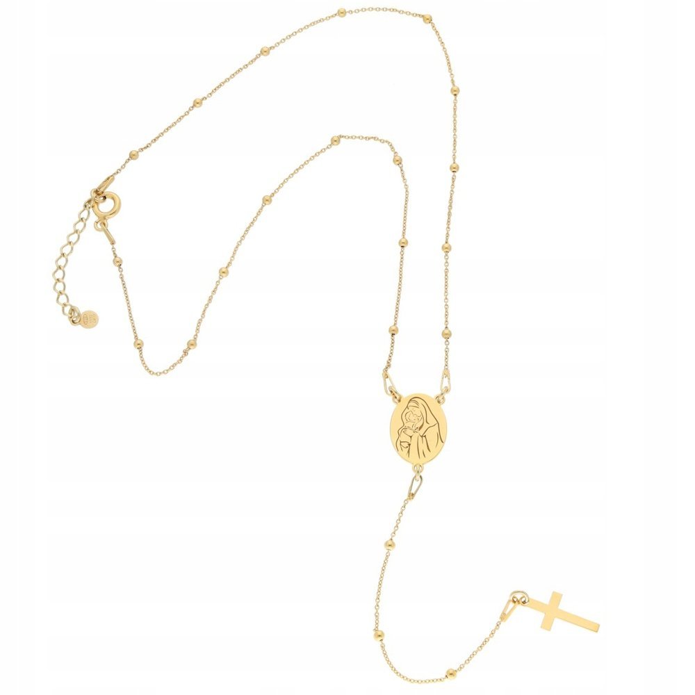 Złoty Naszyjnik Różaniec z Krzyżykiem Celebrytka Srebro 925 GRAWER GRATIS