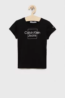 Koszulki dla dziewczynek - Calvin Klein Jeans Jeans t-shirt bawełniany dziecięcy kolor czarny - grafika 1