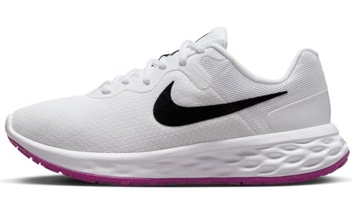 Nike Damskie trampki W Revolution 6 Nn, Biały Czarny Żywe Siarki Żywe Purp, 44.5 EU