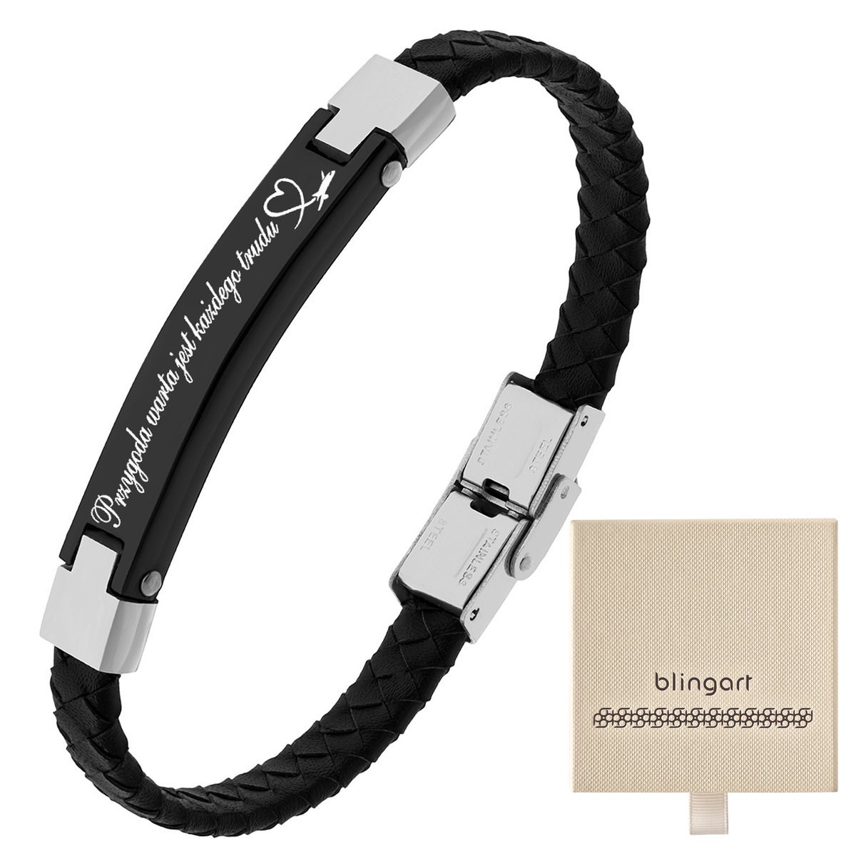 Bransoletka z GRAWEREM męska SKÓRZANA pleciona kol