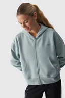 Bluzy sportowe damskie - Damska bluza dresowa rozpinana z kapturem 4F 4FWAW24TSWSF1306 - turkusowa - miniaturka - grafika 1