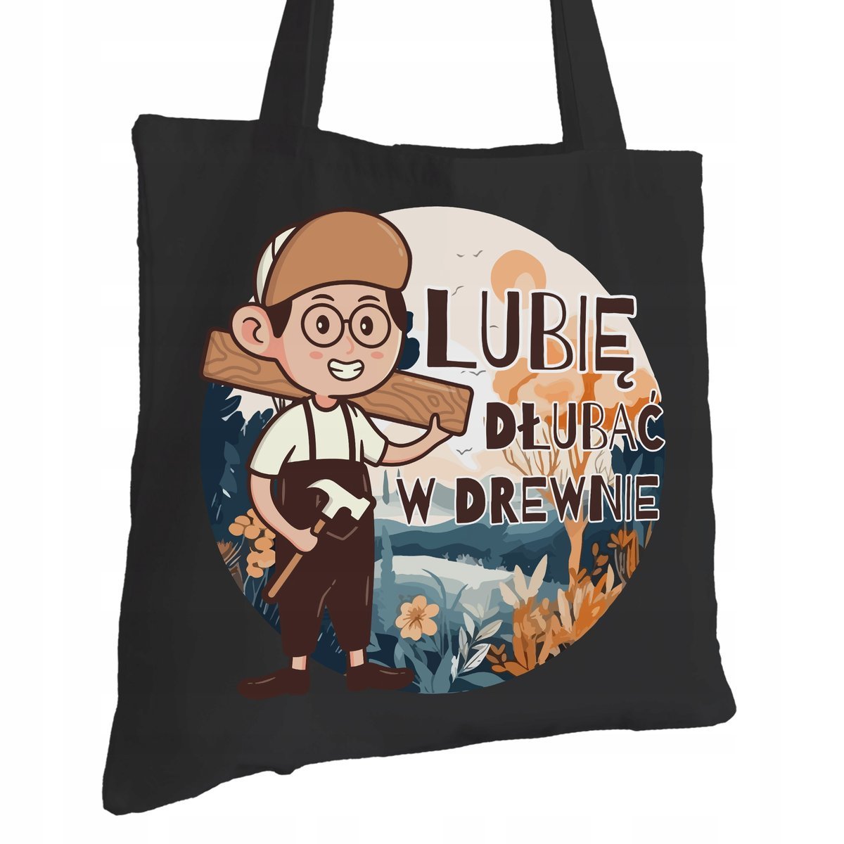 Torba Bawełniana dla Stolarza Czarna Na Prezent ekologiczna Trwały Nadruk