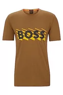 Koszulki męskie - BOSS Męski T-shirt TeeBOSSRete z bawełnianego dżerseju z logo, jasny beż, 3XL - miniaturka - grafika 1