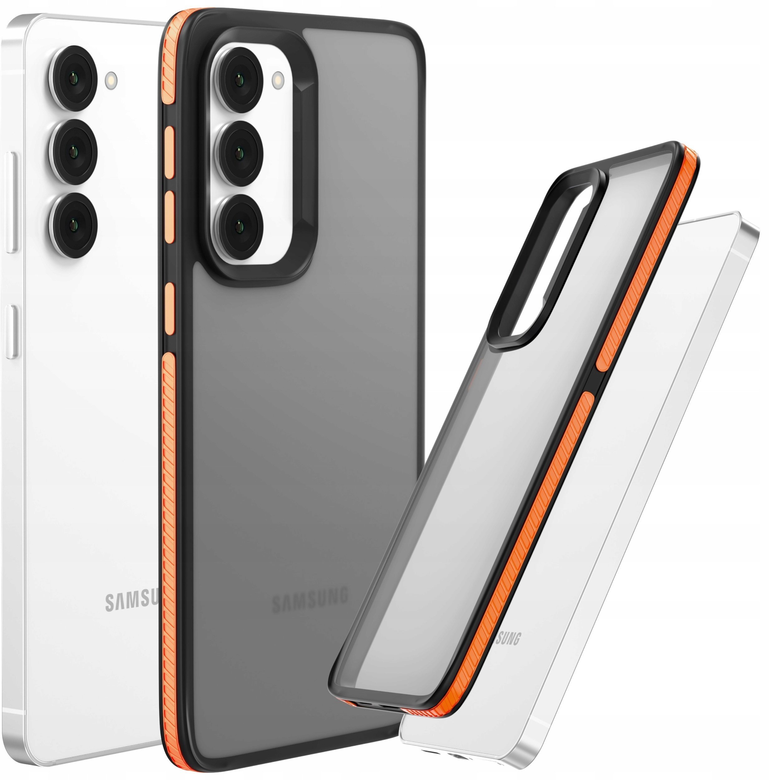 Etui Do Samsung Galaxy S23 Matowe, Pomarańczowa Ramka, Bumper, Plecki