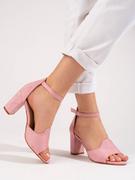 Sandały damskie - Różowe sandały damskie na słupku W. Potocki - miniaturka - grafika 1