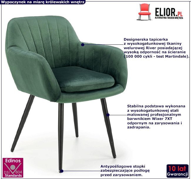 Elior Zielone tapicerowane krzesło pikowane - Mides