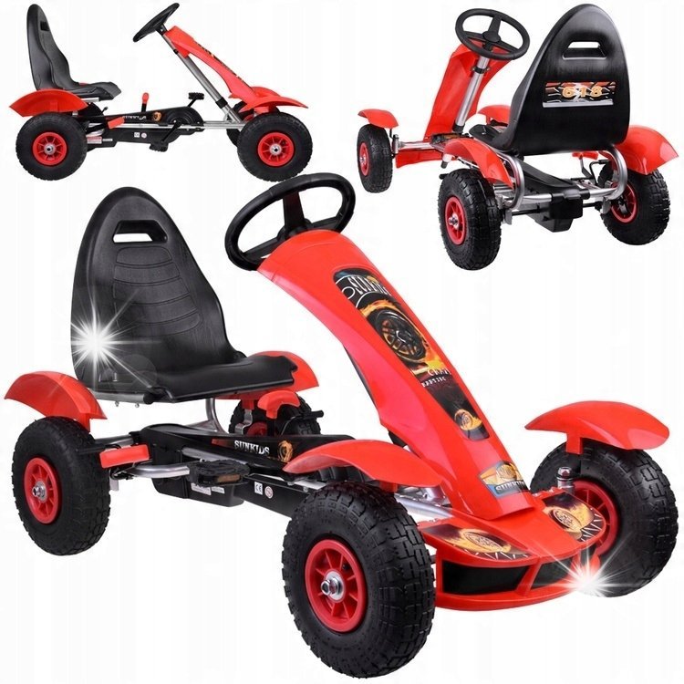 Czerwony sportowy GOKART na pedały dla dzieci do50kg Pompowane koła SP0209