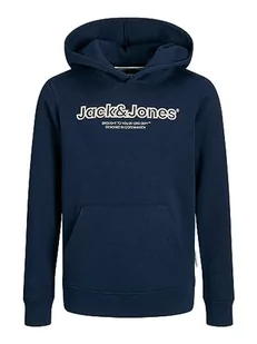 JACK&JONES JUNIOR Chłopięca bluza z kapturem Jorlakewood Sweat Hood Bf Jnr, Navy Blazer/Szczegóły: jj Print, 176 - Bluzy dla chłopców - miniaturka - grafika 1
