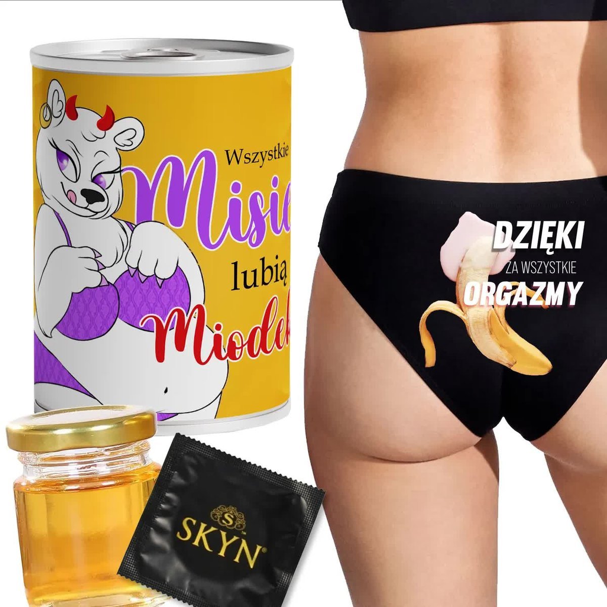 ŚMIESZNE FIGI DAMSKIE XL + PUSZKA - PREZENT NA WALENTYNKI DZIĘKI ZA ORGAZMY