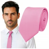 Krawaty i muchy męskie - Krawat śledzik prążkowany - różowy - miniaturka - grafika 1