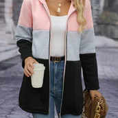 Inne - Elegancka Kurtka z Kapturem w Bloki Kolorów dla Kobiet - Casualowa z Długim Rękawem, na Zamek z Kieszeniami, Możliwość Prania w Pralce - Idealna na - miniaturka - grafika 1