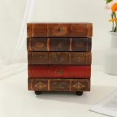 Inne - 5-warstwowe, drewniane pudełko w kształcie książki z szufladami, amerykański organizer na biżuterię, kolekcjonerski organizer na biurko i szuflady, - miniaturka - grafika 1