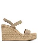 Espadryle damskie - Calvin Klein Espadryle Wedge Espad 70 Webbing Lth HW0HW02901 Beżowy - miniaturka - grafika 1
